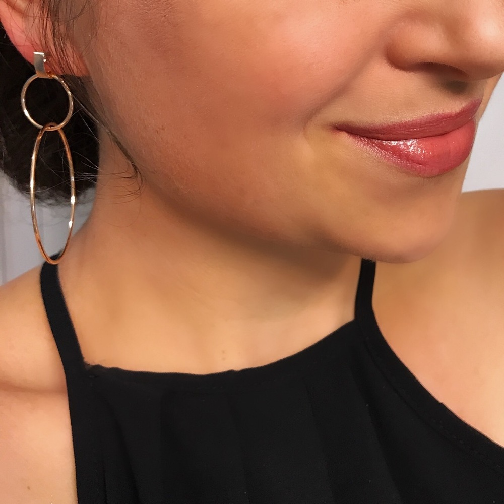 NEW!💙💎BEAUTIFUL DOUBLE HOOPS💎💙GOLD TONE! LOVE! - Picture 2 of 4